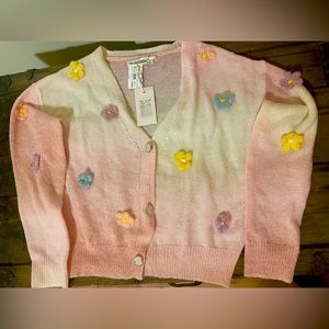 Knit cardigan with appliqué flowers NWT